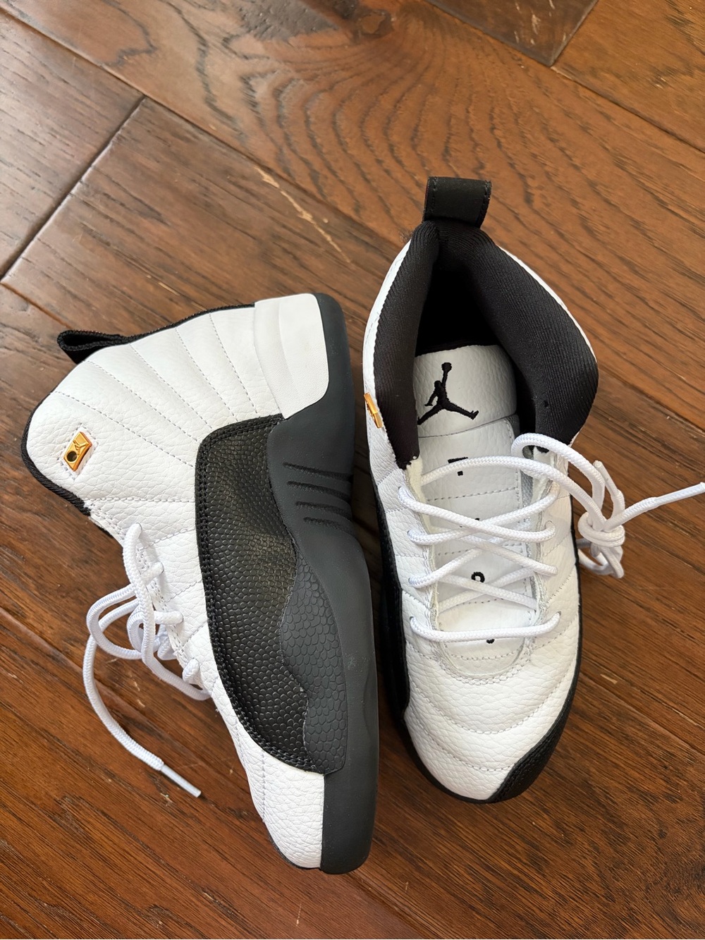 Jordan 12 White and Black Retro Athletic Sneakers Size 1
